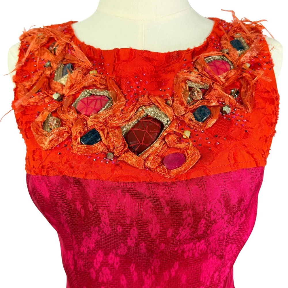 Carolina Herrera Silk Embellished Cocktail Dress Pink Orange Floral Jacquard - Picture 5 of 10